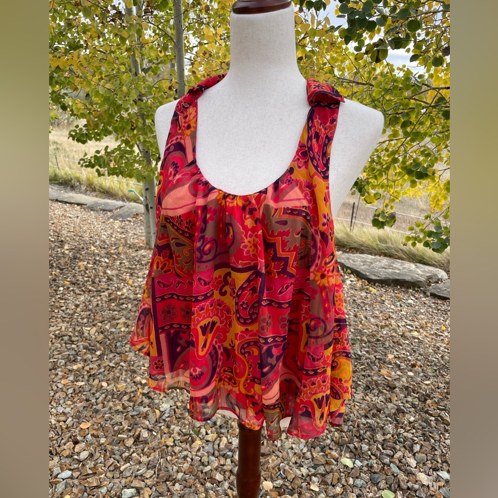 Free People boho multicolor orange and red racer back tank
